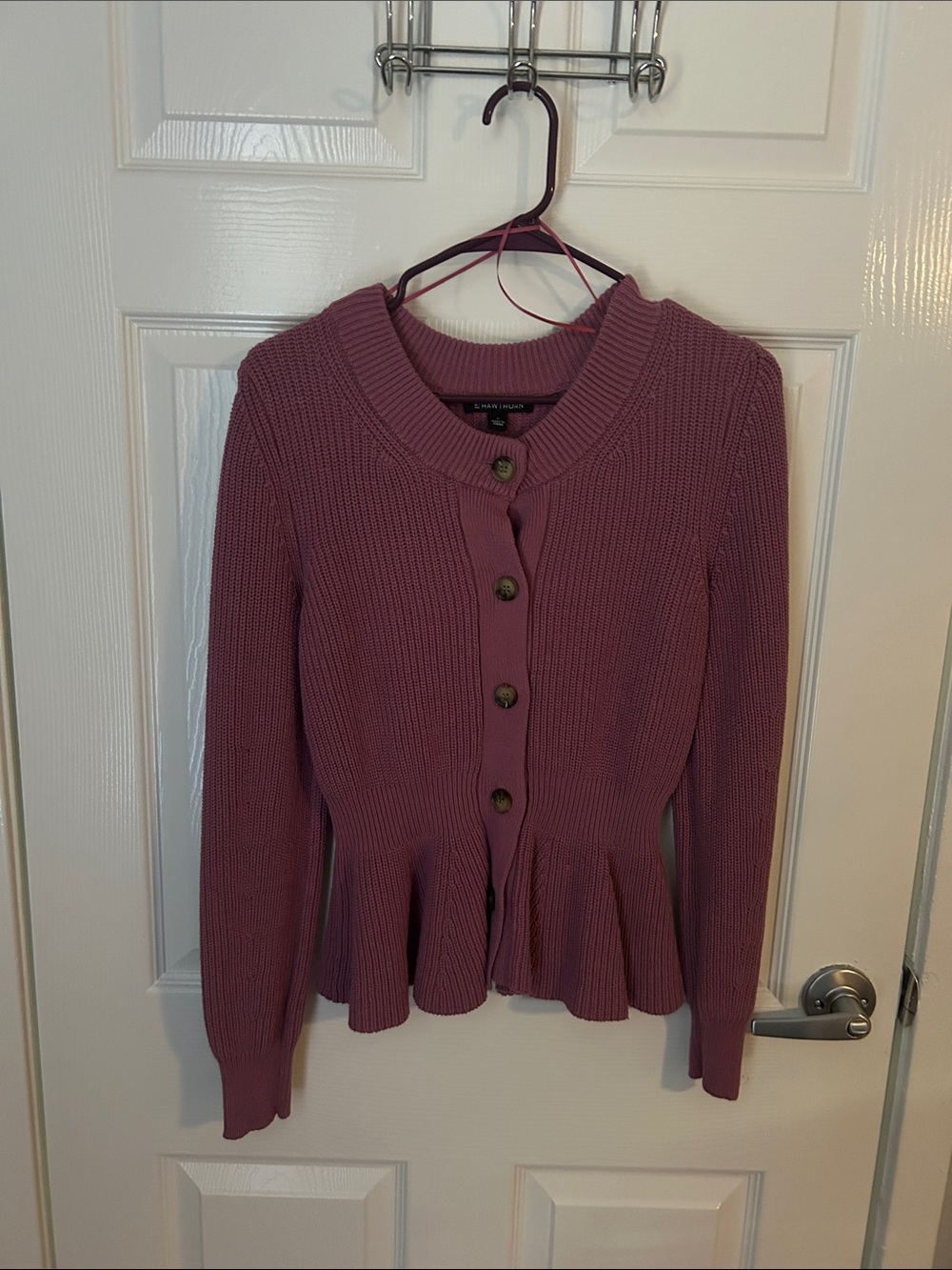 41 Hawthorn Ribbed Peplum Cardigan - Mauve